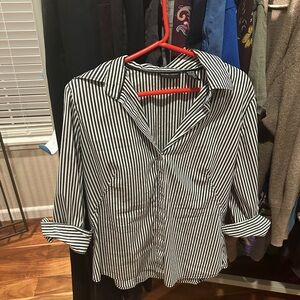 New York & Company Black and White Striped Blouse